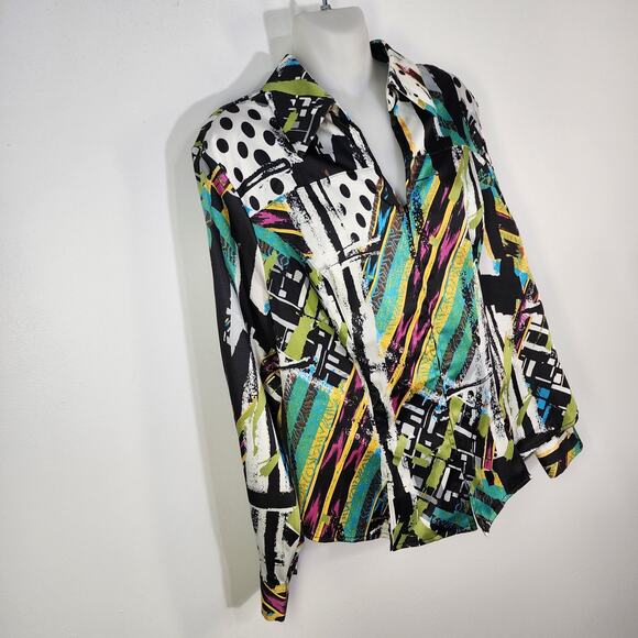 Mishca Top Womens XL Multicolor Colorful Abstract Artsy Full Zip Long Sleeve Y2K - Picture 4 of 10